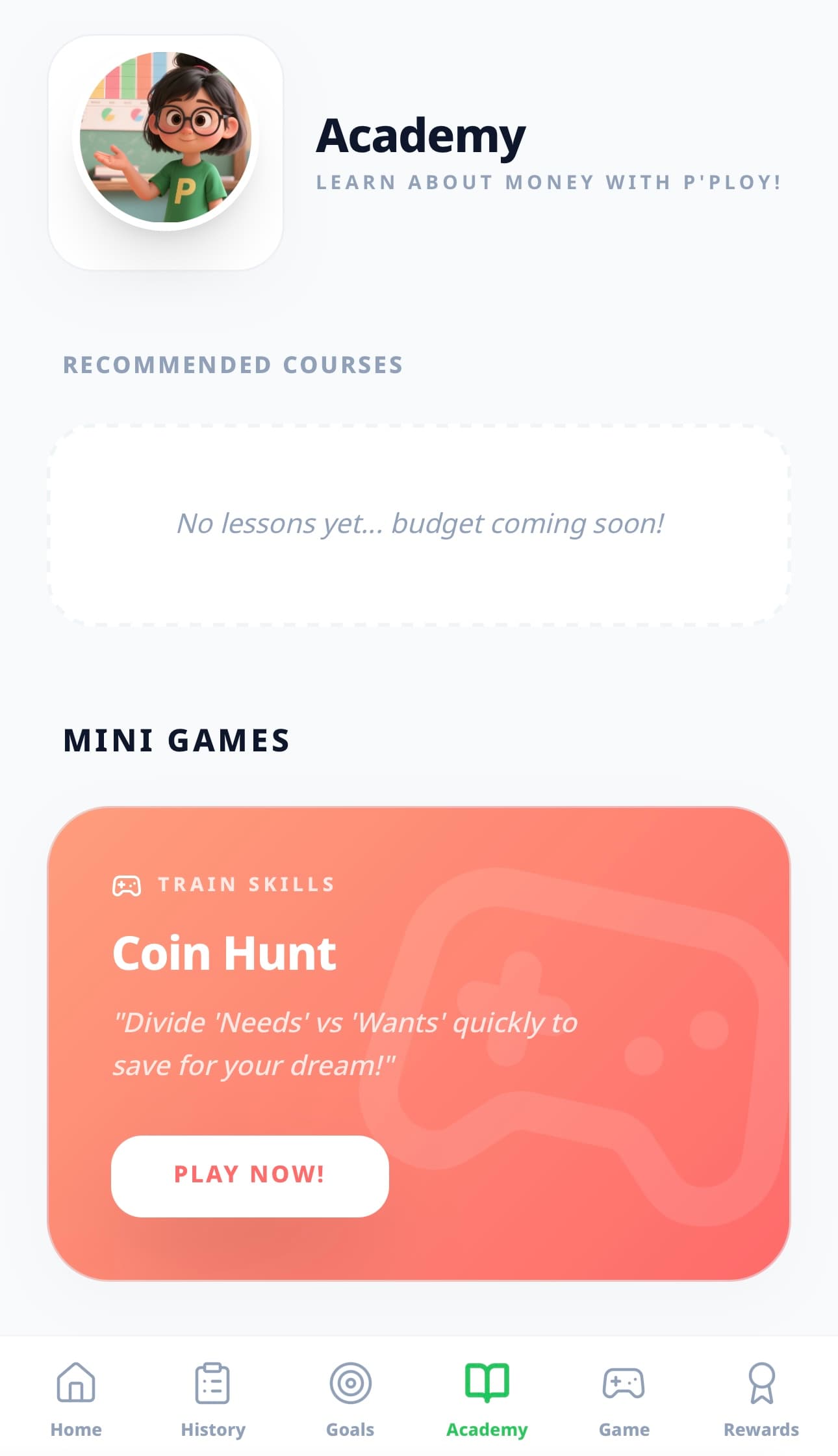 The Money Master WebApp academy screen