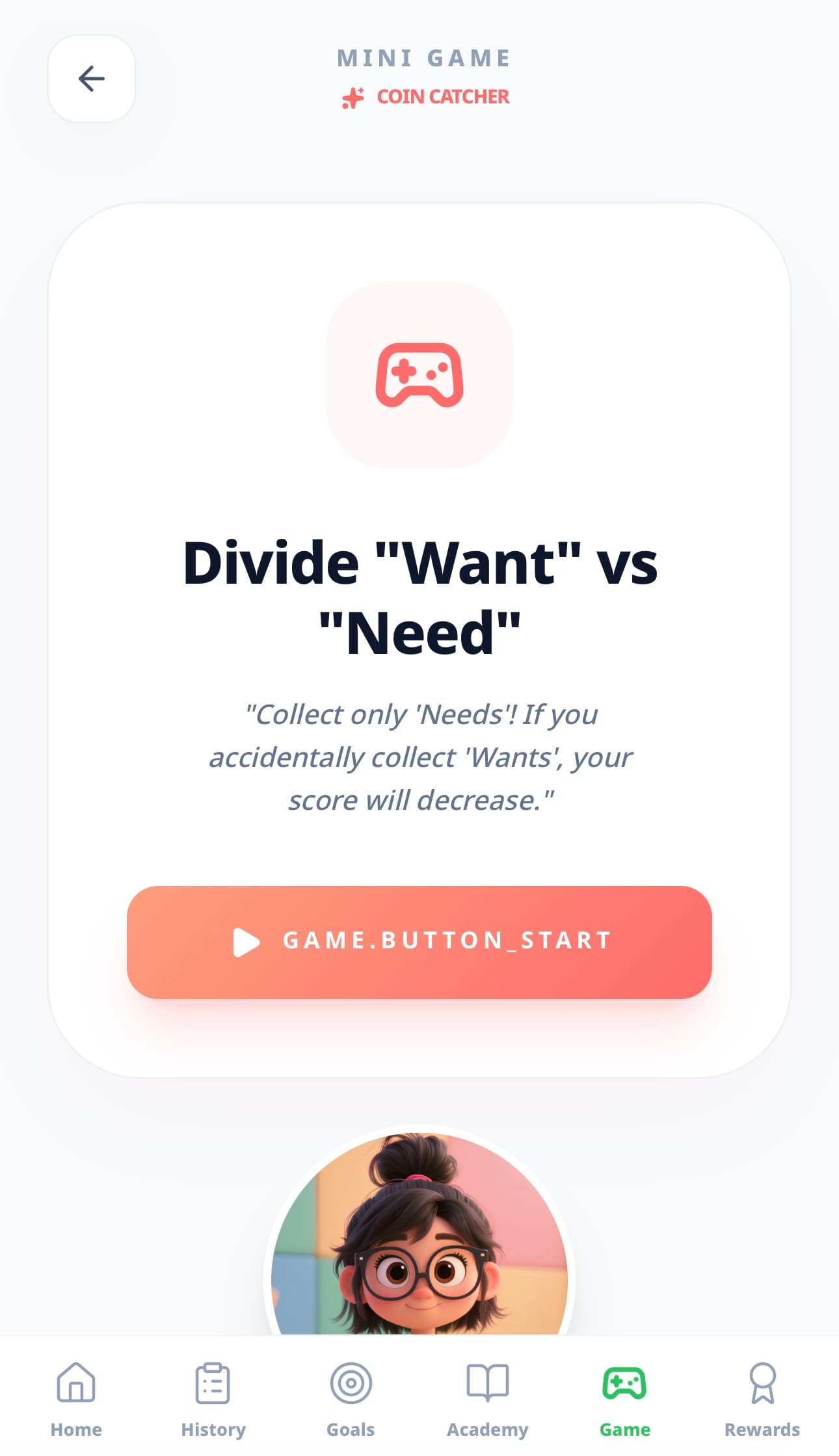 The Money Master WebApp mini game screen