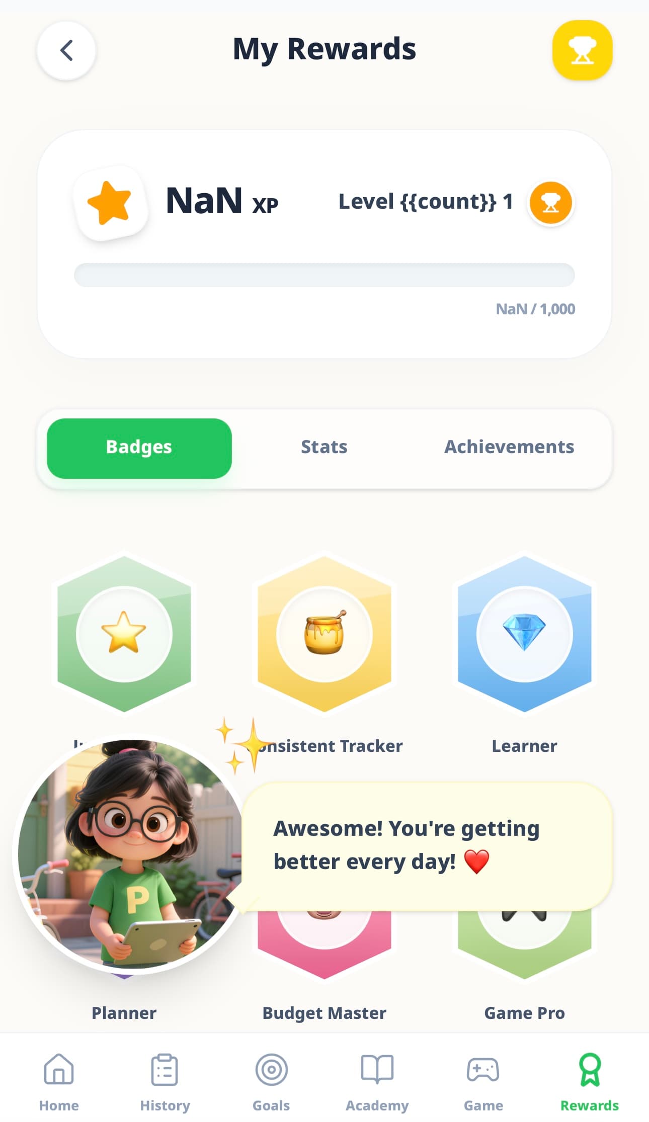 The Money Master WebApp rewards screen